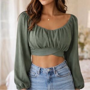 Altar’d State Olive Green Long Sleeve Crop Top | Medium | NWT | $60 Retail
